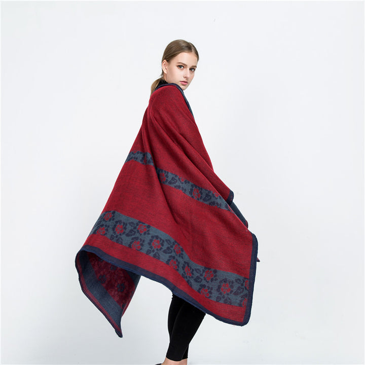 Damen Jacquard-Ruana-Überwurf mit floralem Intarsienmuster und offenem Fall – Montévia