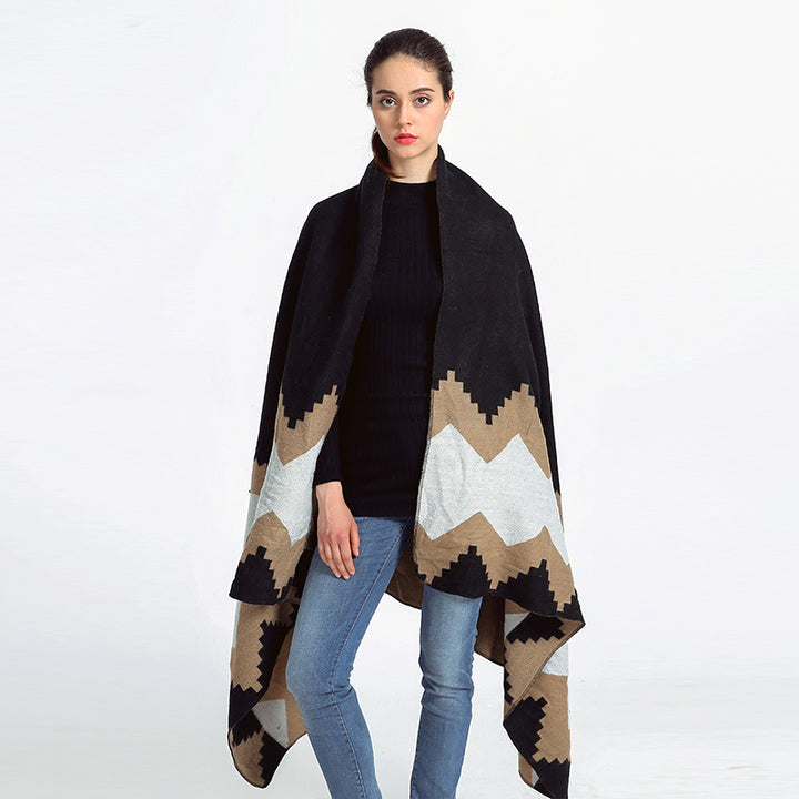 Damen Oversized-Feinstrick-Schal mit geometrischem Jacquard und weichem Fall Echo Archiv