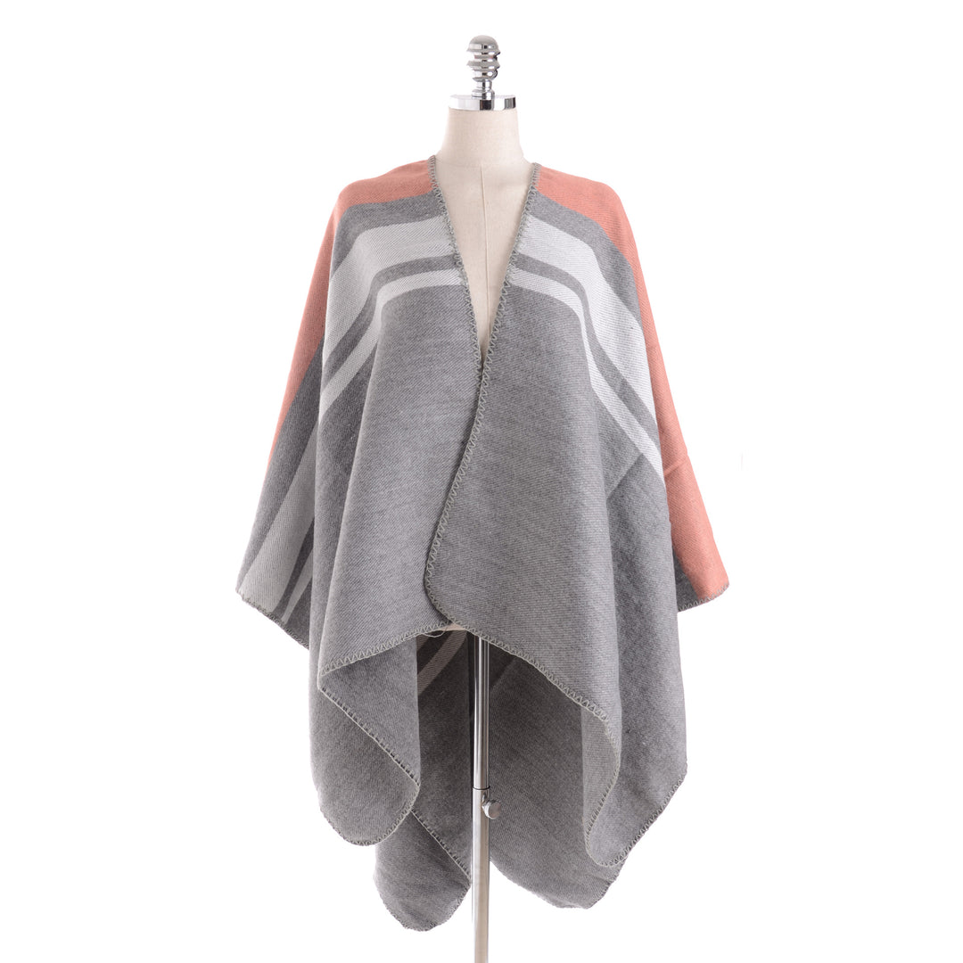 Damen Cape‑Ruana‑Poncho aus feinem Wollmix mit kontrastierter Kettelnaht – Montévia