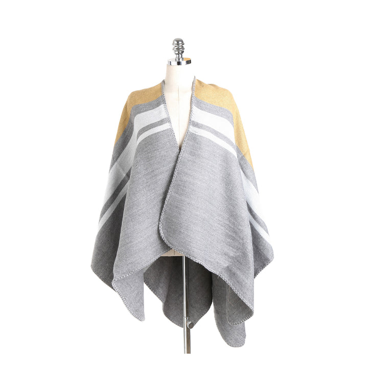 Damen Cape‑Ruana‑Poncho aus feinem Wollmix mit kontrastierter Kettelnaht – Montévia