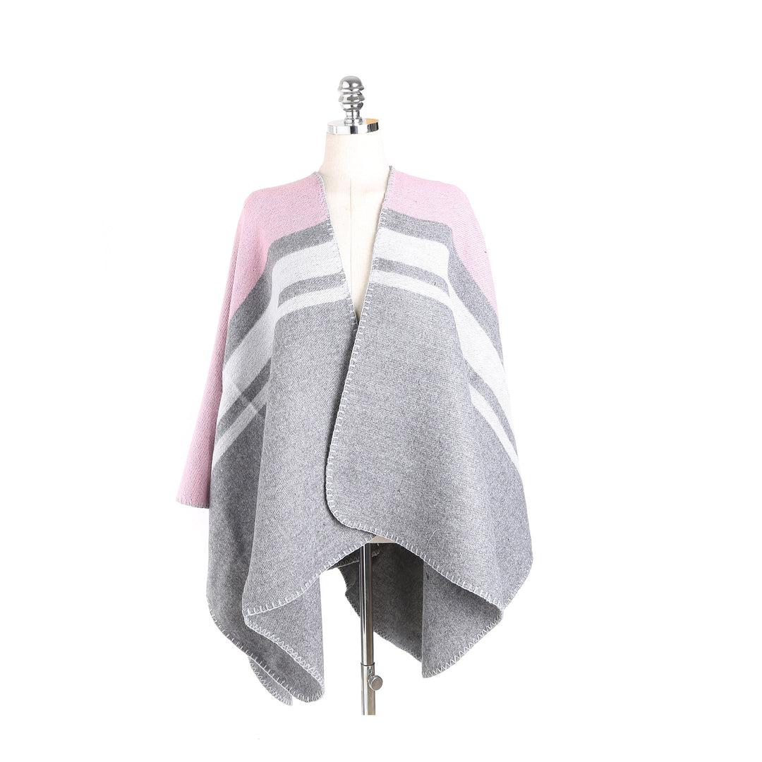 Damen Cape‑Ruana‑Poncho aus feinem Wollmix mit kontrastierter Kettelnaht – Montévia