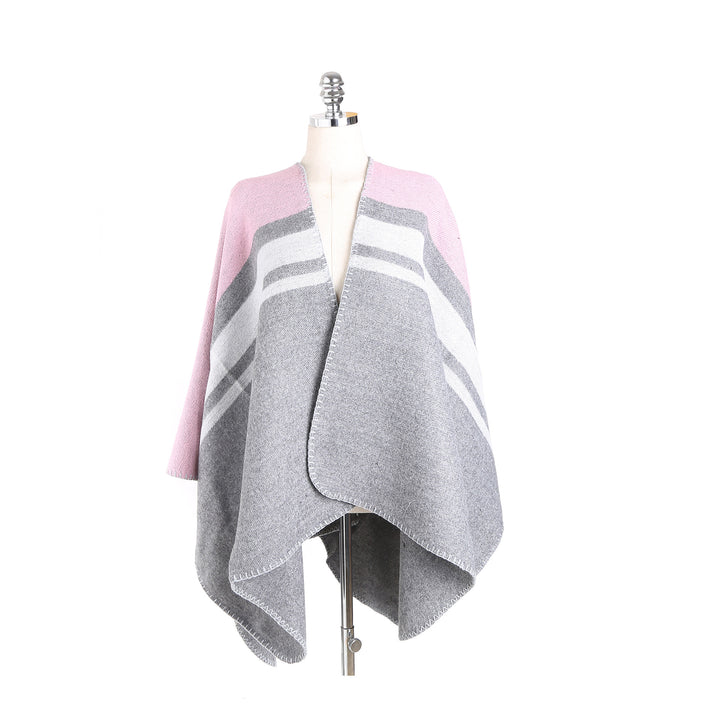 Damen Cape‑Ruana‑Poncho aus feinem Wollmix mit kontrastierter Kettelnaht – Montévia