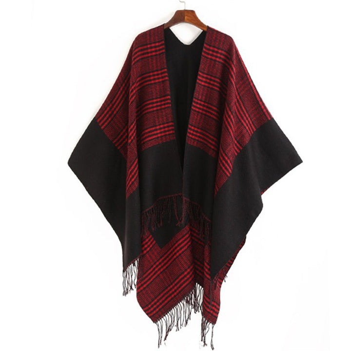 Damen Oversize-Ruana mit Glencheck-Jacquard und Fransensaum Echo Archiv