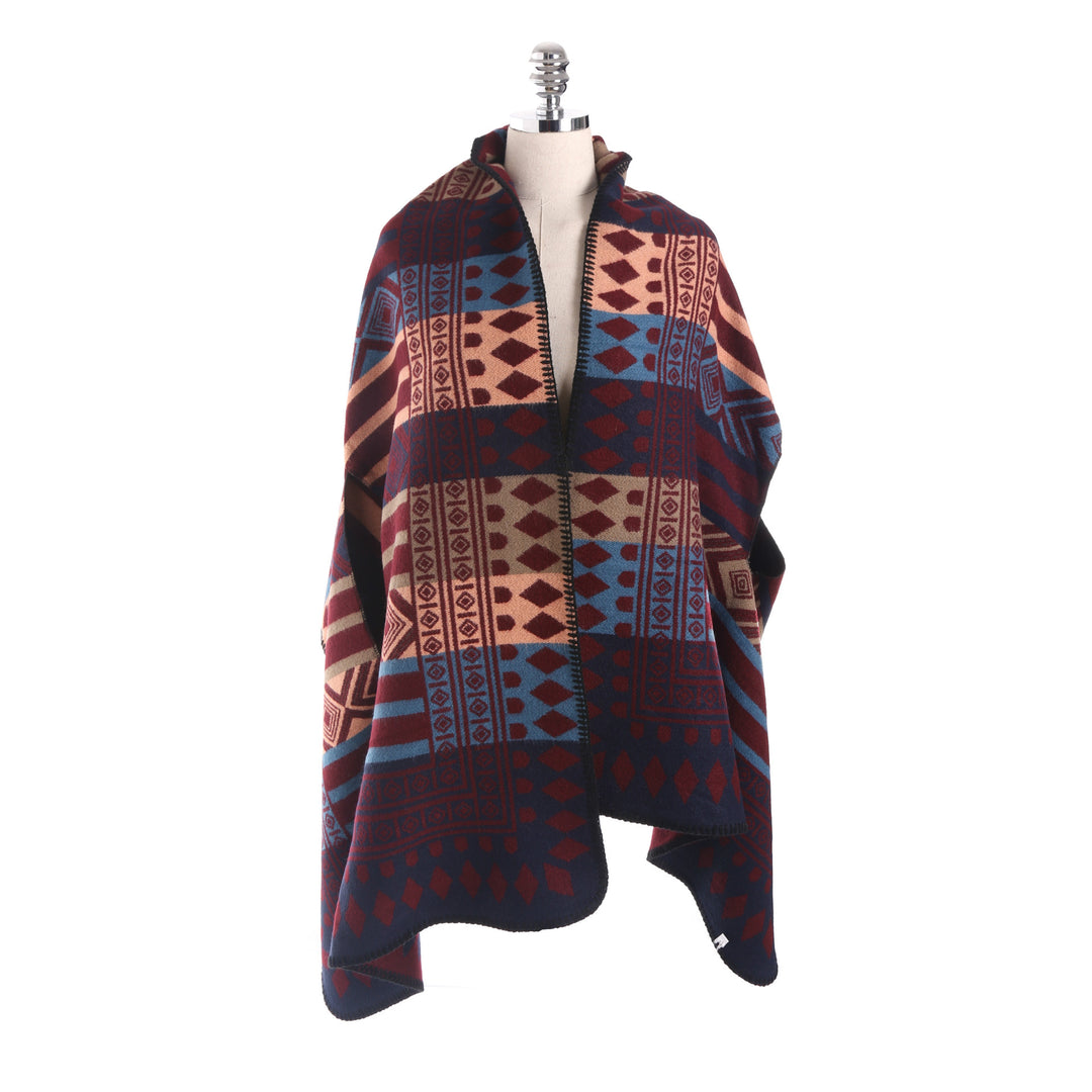 Damen Oversize-Deckeponcho aus Jacquardstrick mit Zierstichkante Echo Archiv