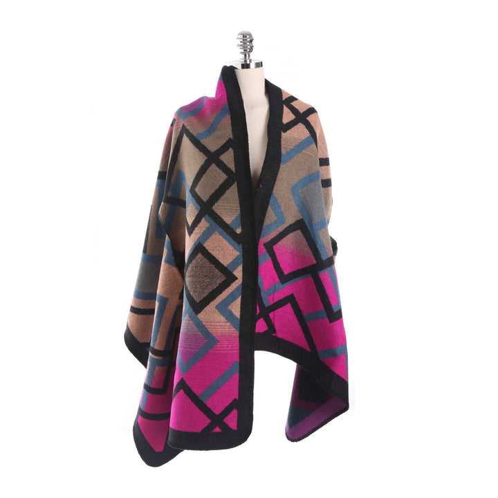 Damen Oversize-Deckeponcho aus Jacquardstrick mit Zierstichkante Echo Archiv