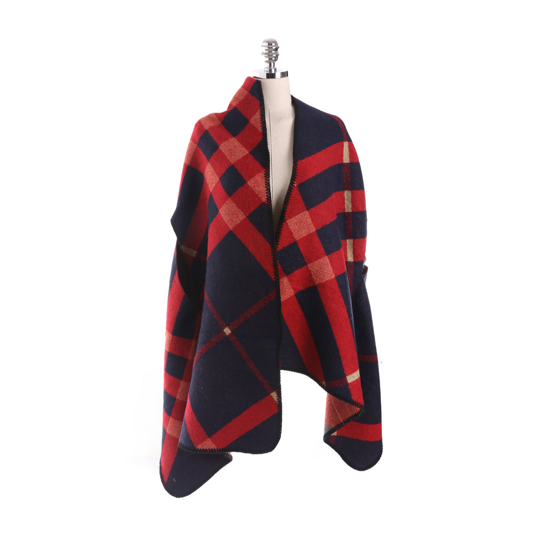 Damen Oversize-Deckeponcho aus Jacquardstrick mit Zierstichkante Echo Archiv