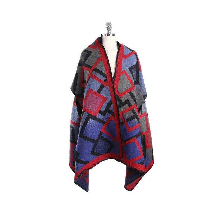 Damen Oversize-Deckeponcho aus Jacquardstrick mit Zierstichkante Echo Archiv