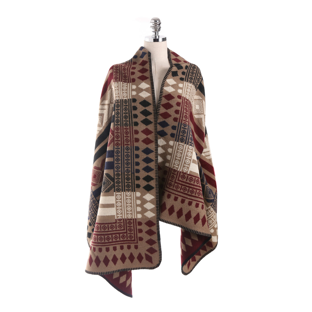 Damen Oversize-Deckeponcho aus Jacquardstrick mit Zierstichkante Echo Archiv