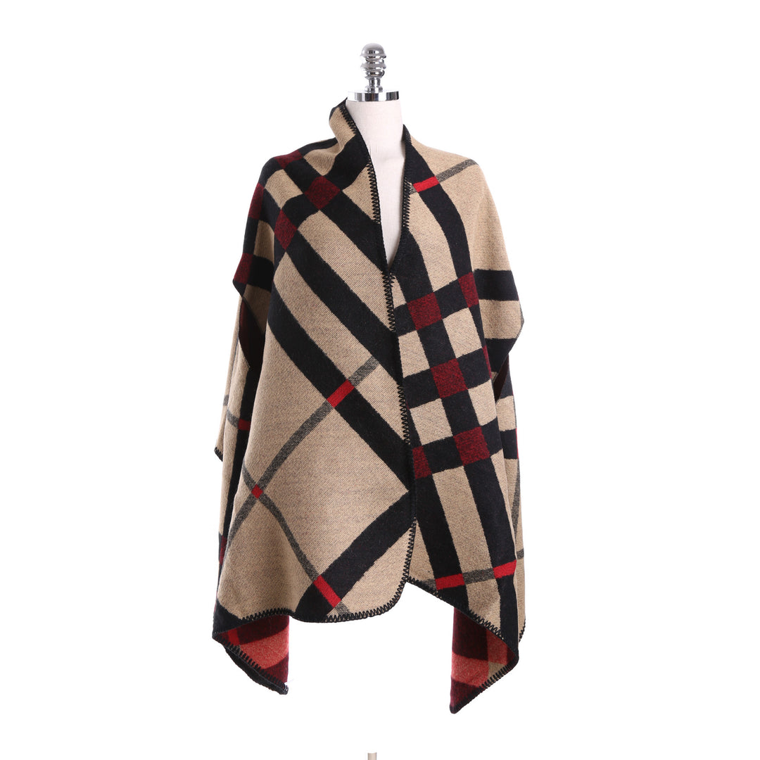 Damen Oversize-Deckeponcho aus Jacquardstrick mit Zierstichkante Echo Archiv