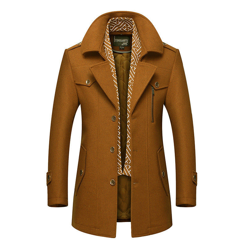 Herren Smart-Casual Wollmix-Mantel mit versteckter gesteppter Innenjacke und Schulterklappen Echoarchiv