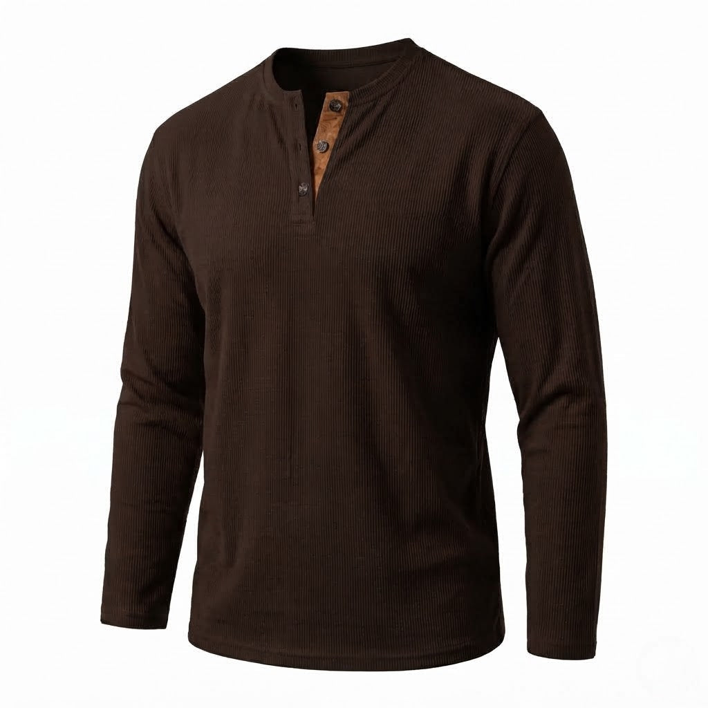 Männer Casual Waffel Henley mit Wildlederdetails am Schlitzhals Echoarchiv