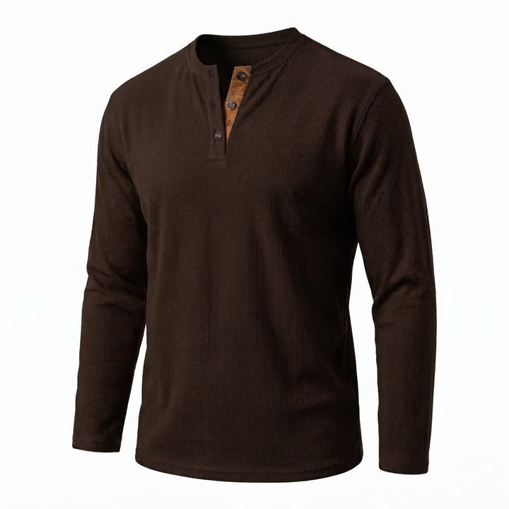 Männer Casual Waffel Henley mit Wildlederdetails am Schlitzhals Echoarchiv