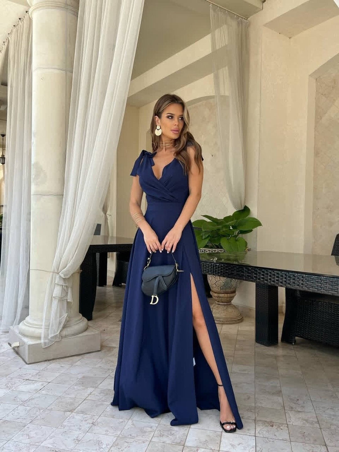 Echoarchiv | Abendkleid Langer Plissierter Einfarbiger