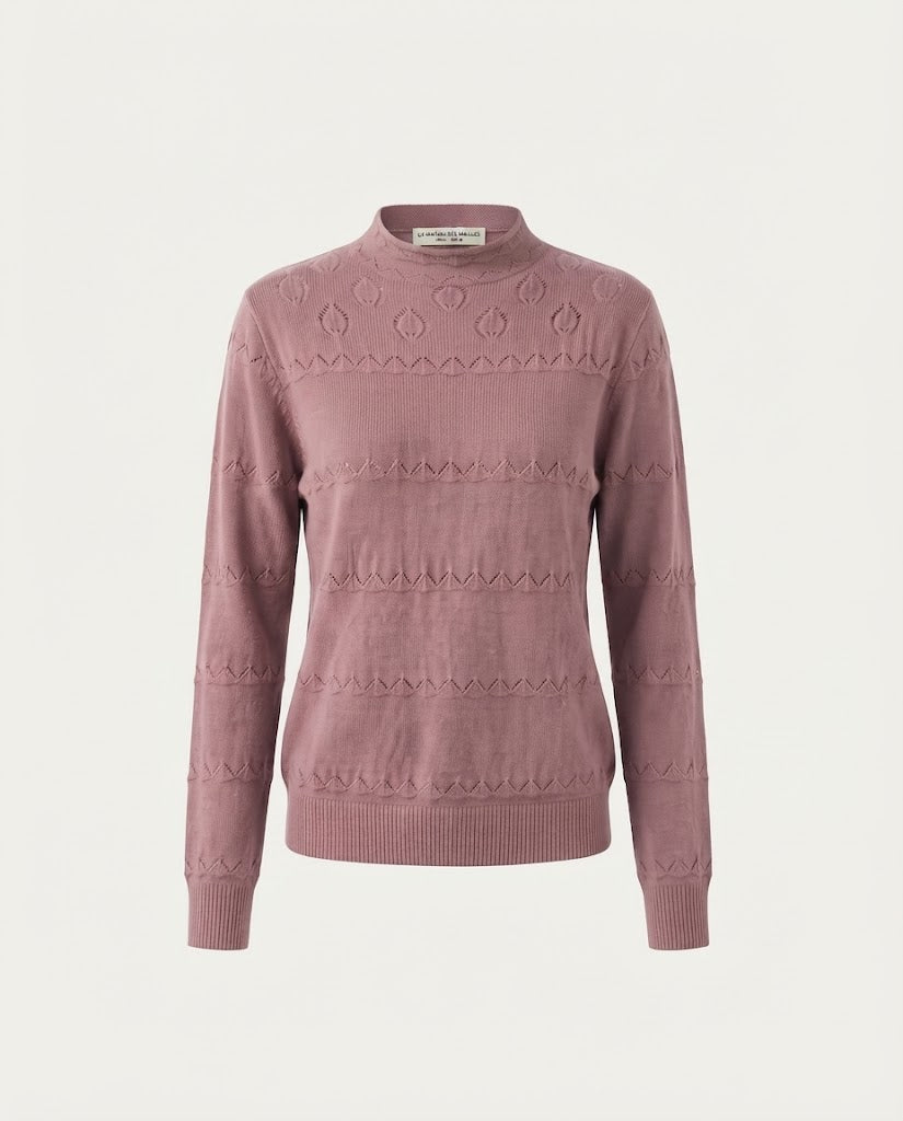 Damen Feinstrick-Pullover mit dezentem Ajourstreifen und kurzem Stehkragen Echoarchiv