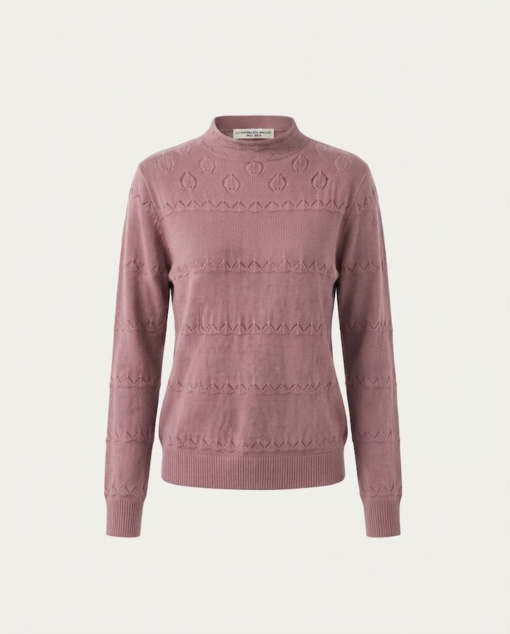 Damen Feinstrick-Pullover mit dezentem Ajourstreifen und kurzem Stehkragen Echoarchiv