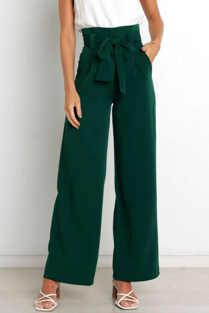 Hohe Taille Paperbag Hose mit Schleifendetail – Avélisse
