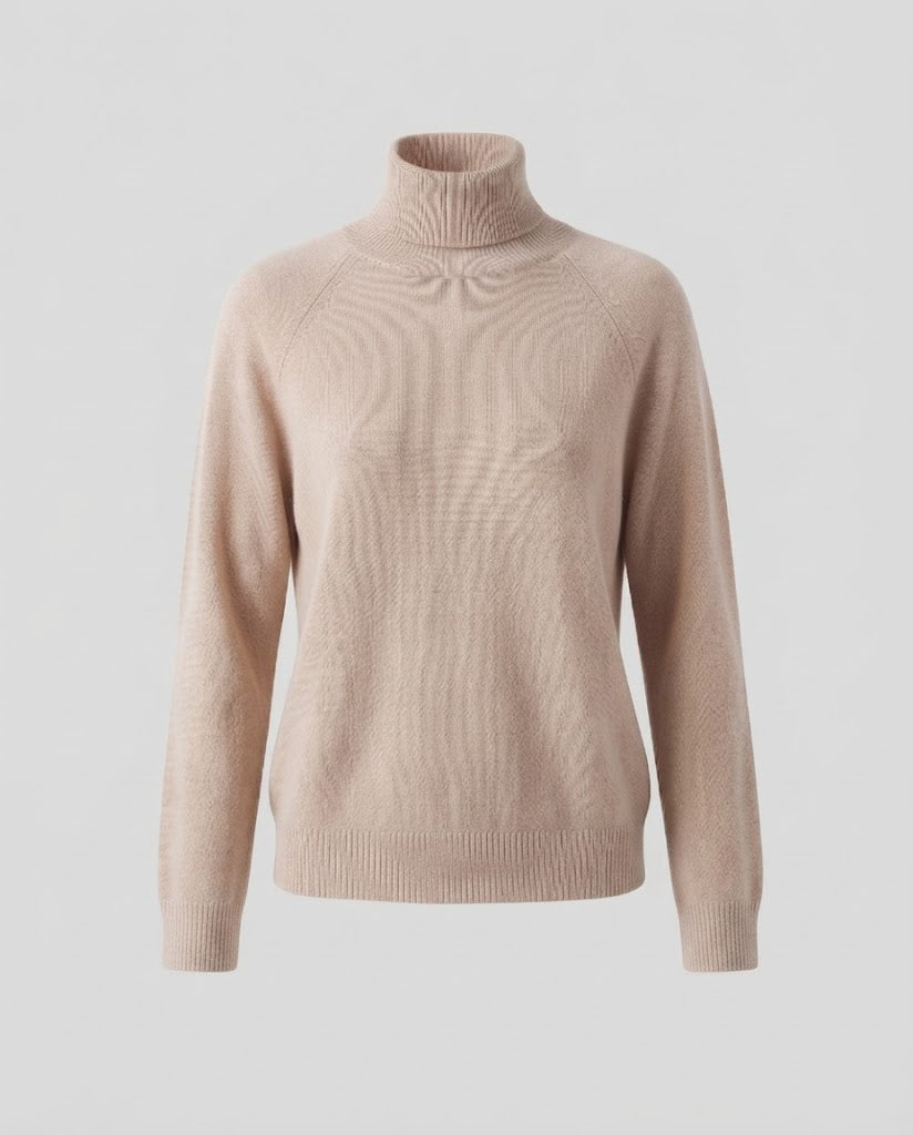 Damen Feinstrick-Rollkragenpullover aus Kaschmir-Mix mit Raglanärmeln und feinem Rippbund Echoarchiv