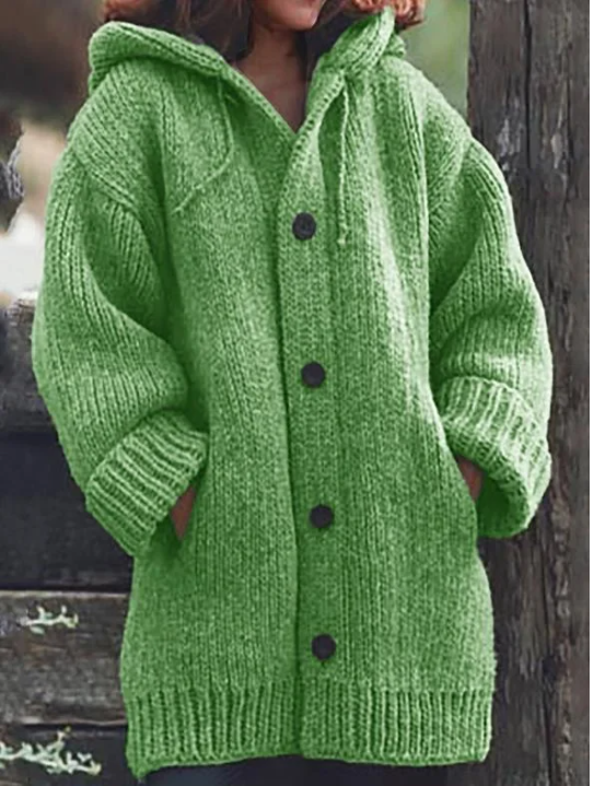 Strickjacke mit Kapuze und Knöpfen – Veloura