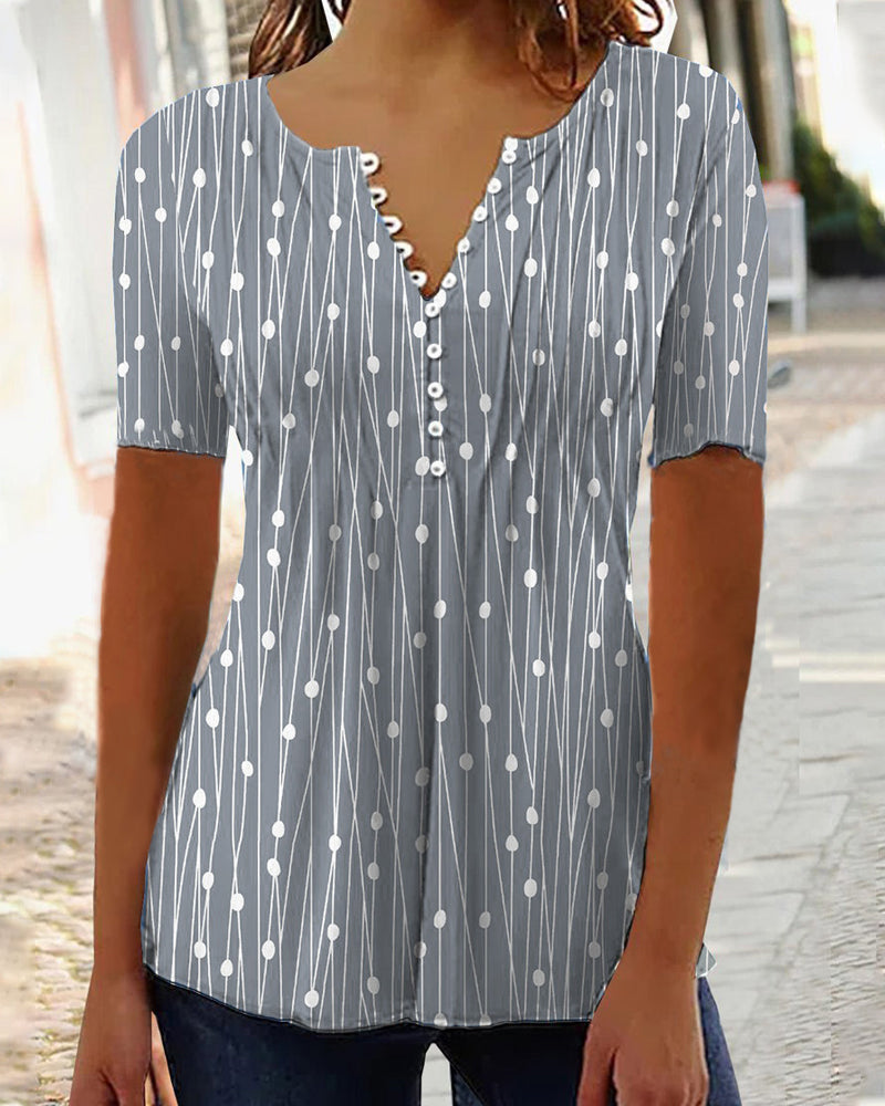 Echoarchiv | Punkte-Muster T-Shirt mit V-Ausschnitt