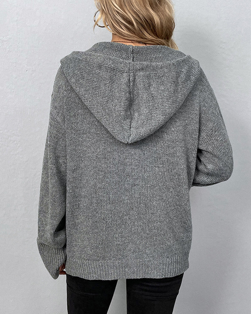 Echoarchiv | Corina Einfarbige Strickjacke mit Kapuze und Schnürsenkeln