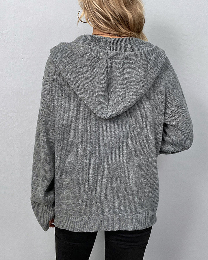 Echoarchiv | Corina Einfarbige Strickjacke mit Kapuze und Schnürsenkeln