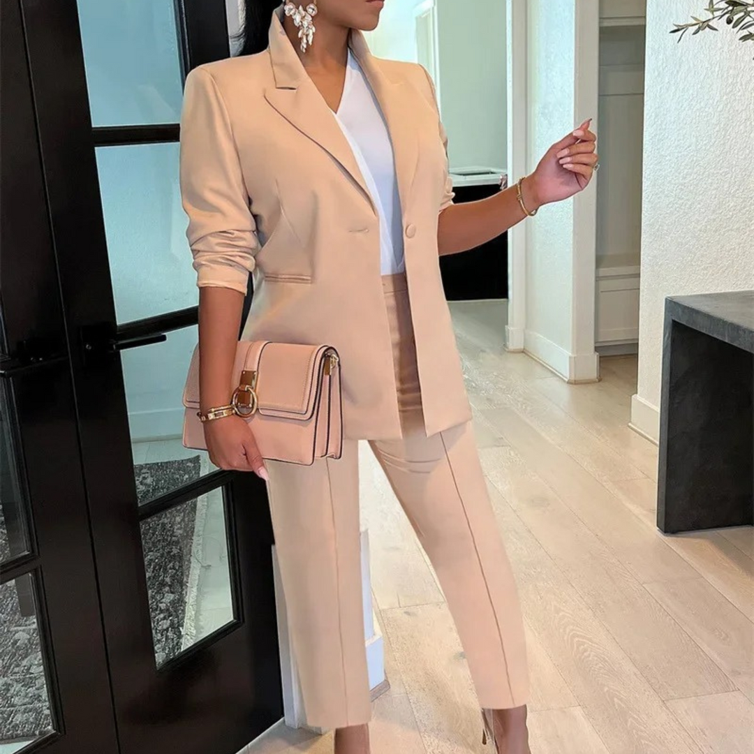 Schicke Herbst Bürostil Blazer und Hosen Set für Frauen – Avérine