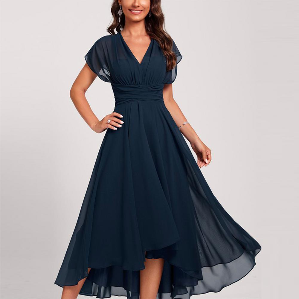 Echoarchiv | Blaue Midi-Kleid mit Kurzen Ärmeln und Gekrümmter Taille