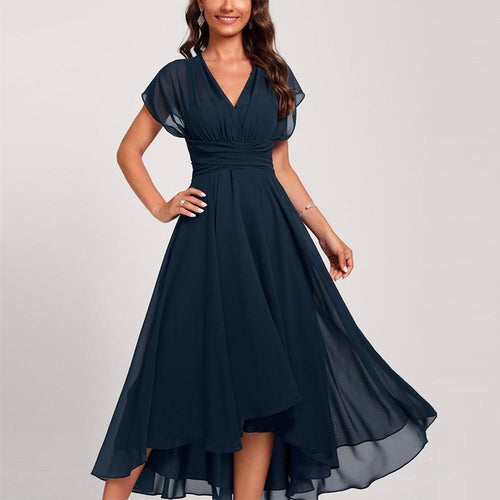Echoarchiv | Blaue Midi-Kleid mit Kurzen Ärmeln und Gekrümmter Taille