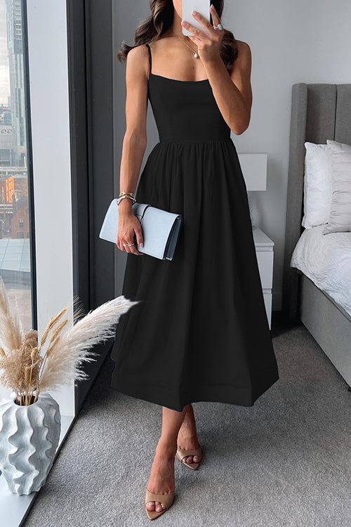 Echoarchiv | Midikleid In A-Linie mit Spaghettiträgern und Taille