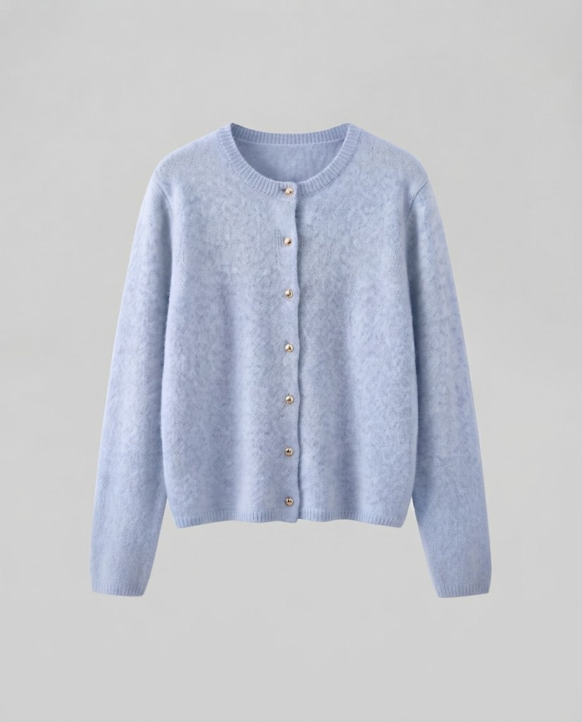 Damen Feiner Wollmix‑Knopfcardigan mit dekorativen goldfarbenen Druckknöpfen Echoarchiv