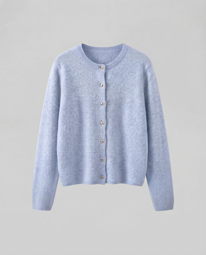 Damen Feiner Wollmix‑Knopfcardigan mit dekorativen goldfarbenen Druckknöpfen Echoarchiv