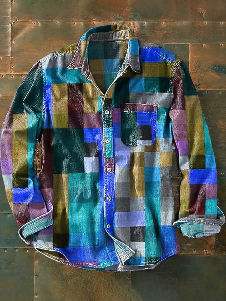 Echoarchiv | Stylisches Buntes Patchwork Button-Down Hemd