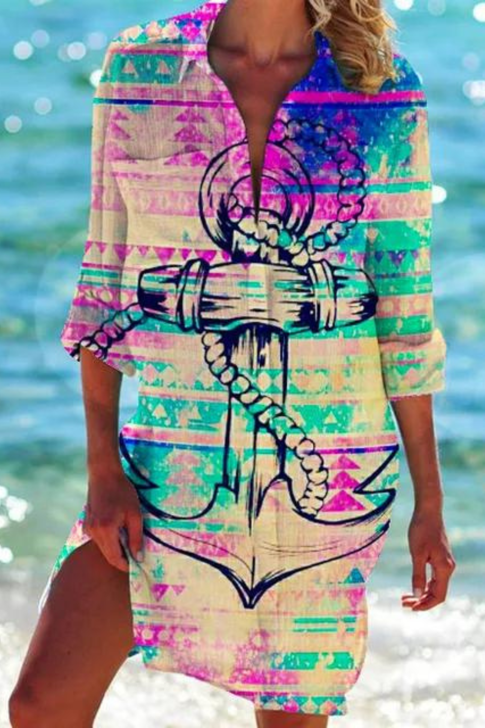 Echoarchiv - Lange Strandbluse mit Meeresmotiv
