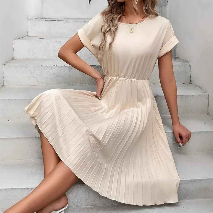 Echoarchiv | Einfarbig Plissierter Kurzarmkleid