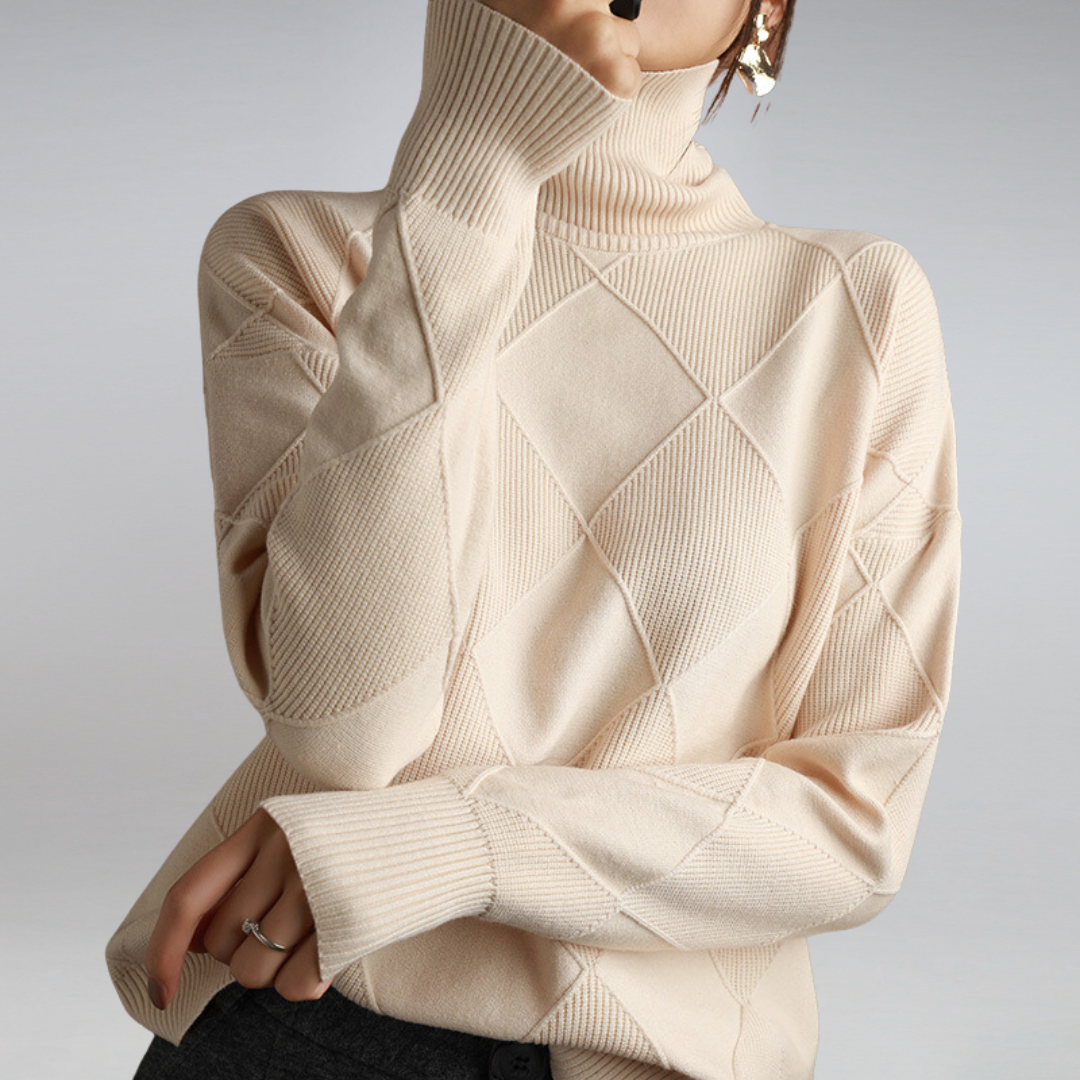 Damen Rollkragenpullover Strickpullover mit geometrischem Muster