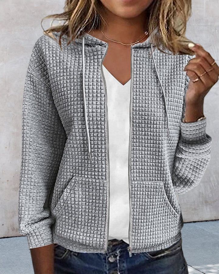 Damen-Cardigan mit Kapuze und Reißverschluss – Veloura