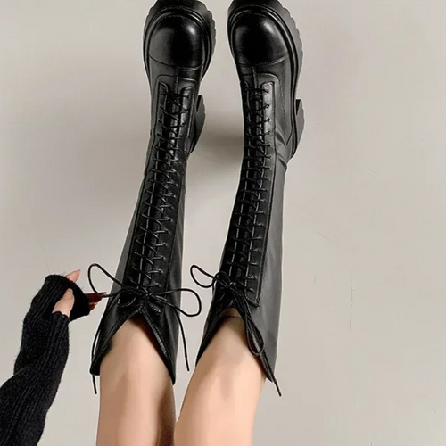 Echoarchiv | Hohe Stiefel Damenstiefel mit Schnürung und Robuster Ferse