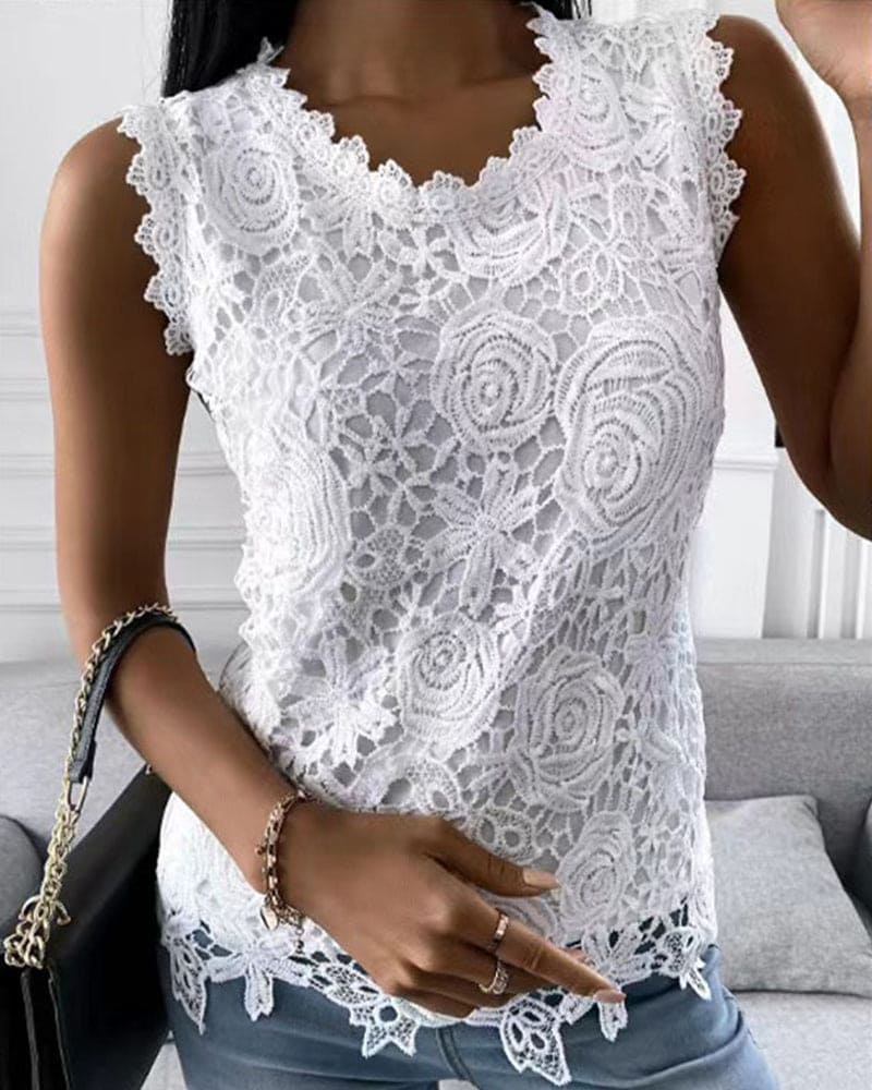 Echoarchiv | Elegante Bluse in Einer Einfarbigen Farbe mit Spitze