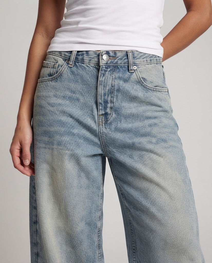 Damen Bodenlange Baggy-Jeans im Palazzoschnitt mit tiefer Leibhöhe Echo Archiv