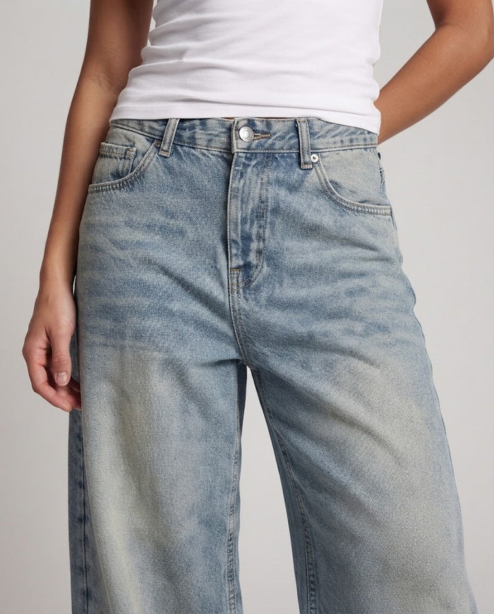 Damen Bodenlange Baggy-Jeans im Palazzoschnitt mit tiefer Leibhöhe Echo Archiv