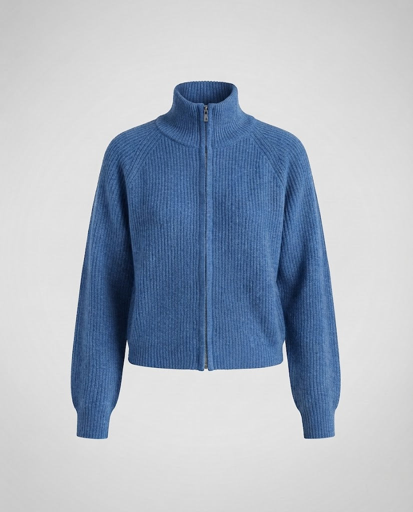 Damen gerippte Strickjacke mit Stehkragen und Reißverschluss Echo Archiv