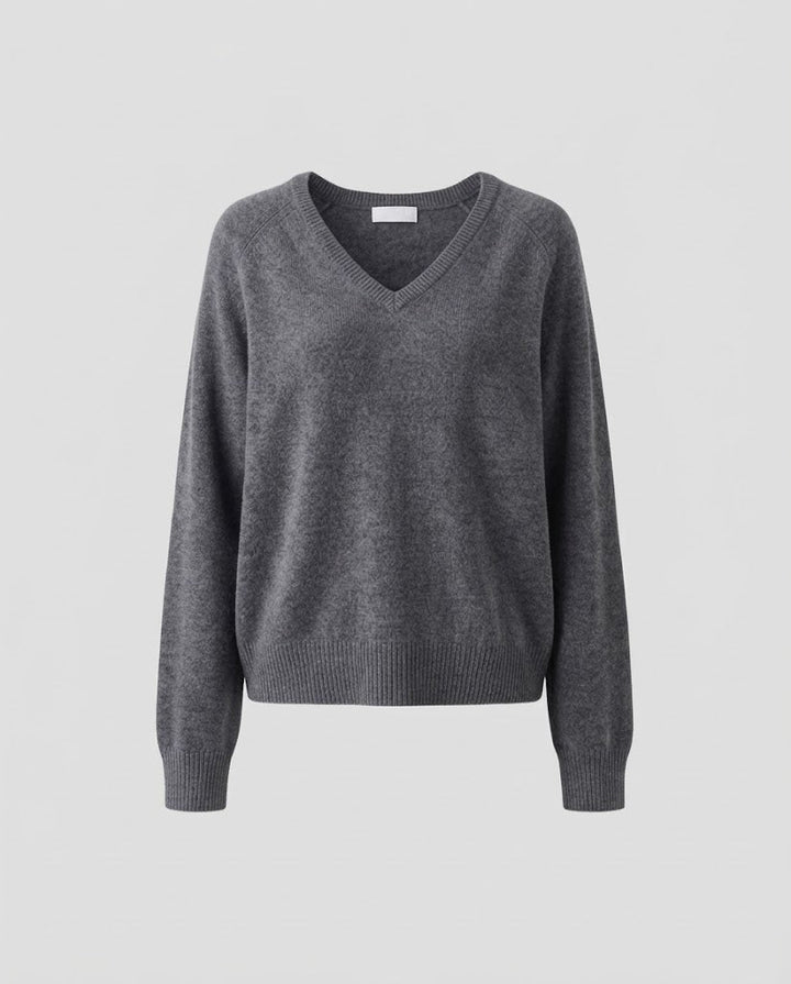 Damen Lässiger V‑Ausschnitt Wollmix‑Pullover mit Raglanärmeln und geripptem Saum Echo Archiv