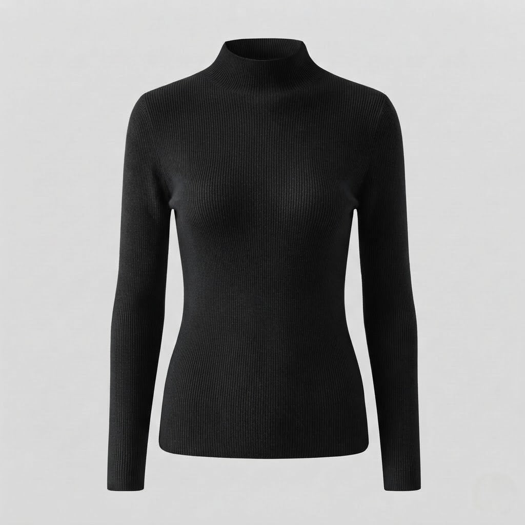Damen Eleganter Slim-Fit Rollkragenpullover aus flauschigem Angora-Mix mit feiner Rippstruktur Echoarchiv