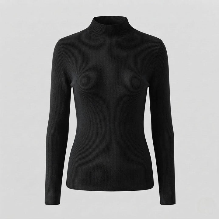 Damen Eleganter Slim-Fit Rollkragenpullover aus flauschigem Angora-Mix mit feiner Rippstruktur Echoarchiv