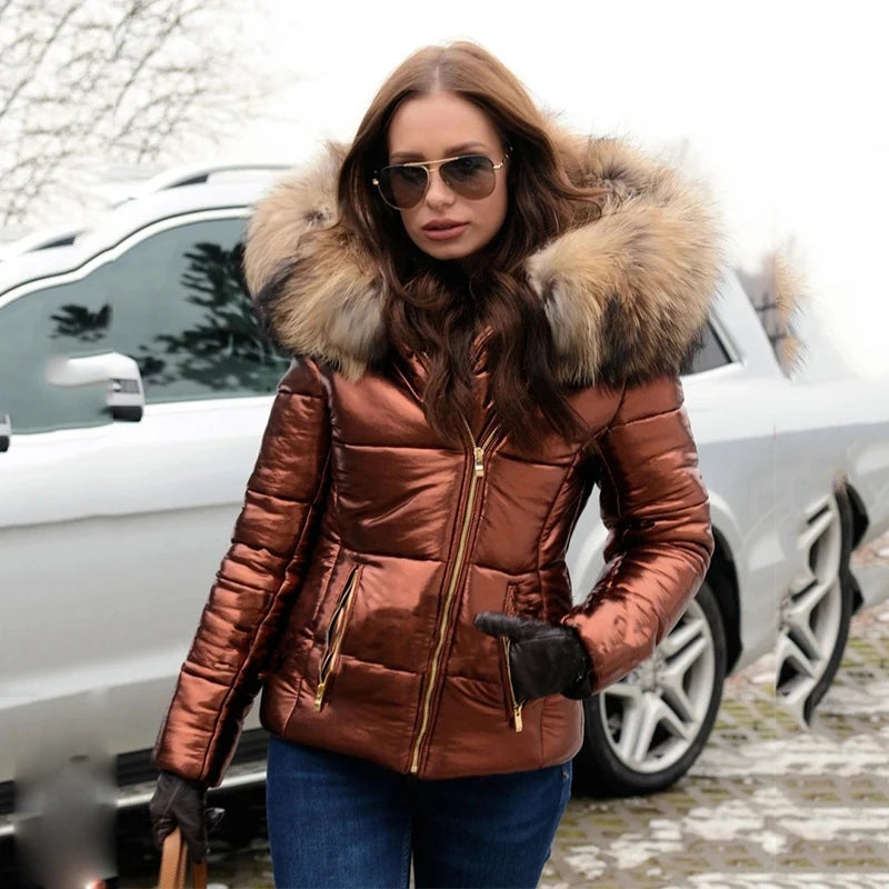 Echoarchiv | Damen Winterjacke mit Kapuze und Kunstfellfutter