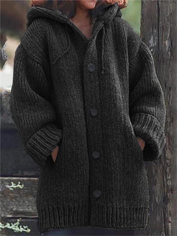 Lange, übergroße Strickjacke mit Kapuze – Veloura