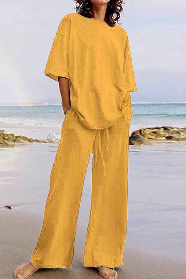 Echoarchiv | Lässige Living Einfarbig O-Ausschnitt Kurzarm Zwei Stücke