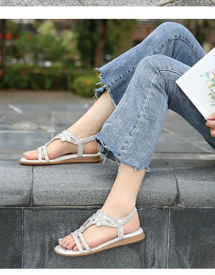 Echoarchiv | Flache Sandalen Schick Elastischer Knöchelriemen