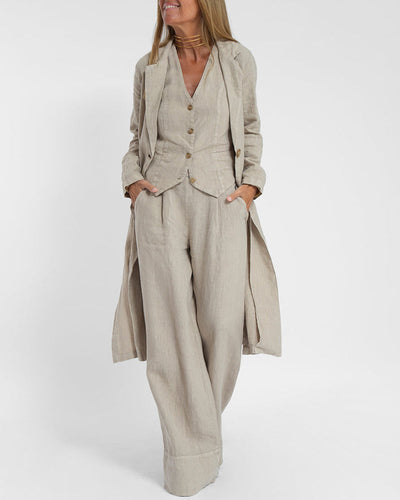 Echoarchiv | Elegantes 2-Teiliges Set Leinen Weite Hose & Weste