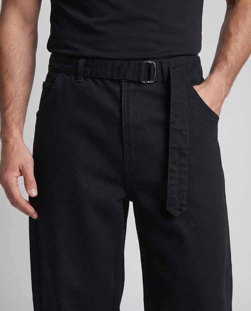 Herren Extraweite Baumwoll-Palazzo-Hose mit tiefem Schritt und Stoffgürtel Echo Archiv